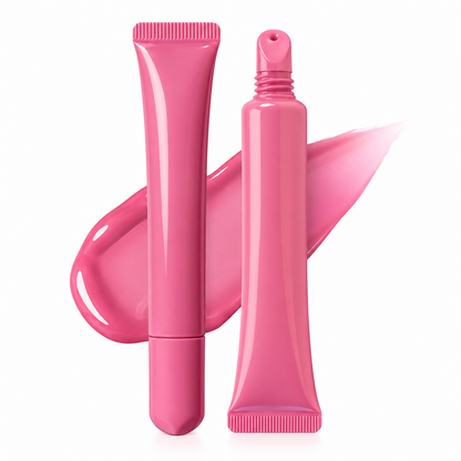 Pink High-Shine Lip Gloss with Angled Applicator Tip