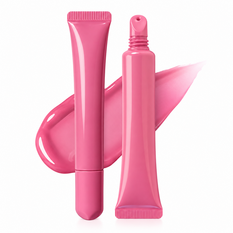 Pink High-Shine Lip Gloss with Angled Applicator Tip