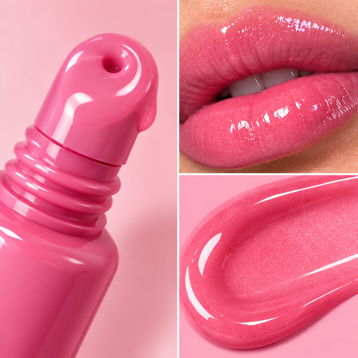 Pink High-Shine Lip Gloss with Angled Applicator Tip